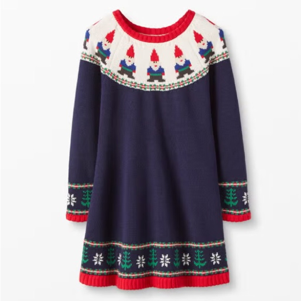 Hanna Andersson Gnome Fair Isle Knit Holiday Sweater Dress